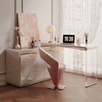 Pink and khaki Luxe Cone vanity stool with swivel feature for stylish seating