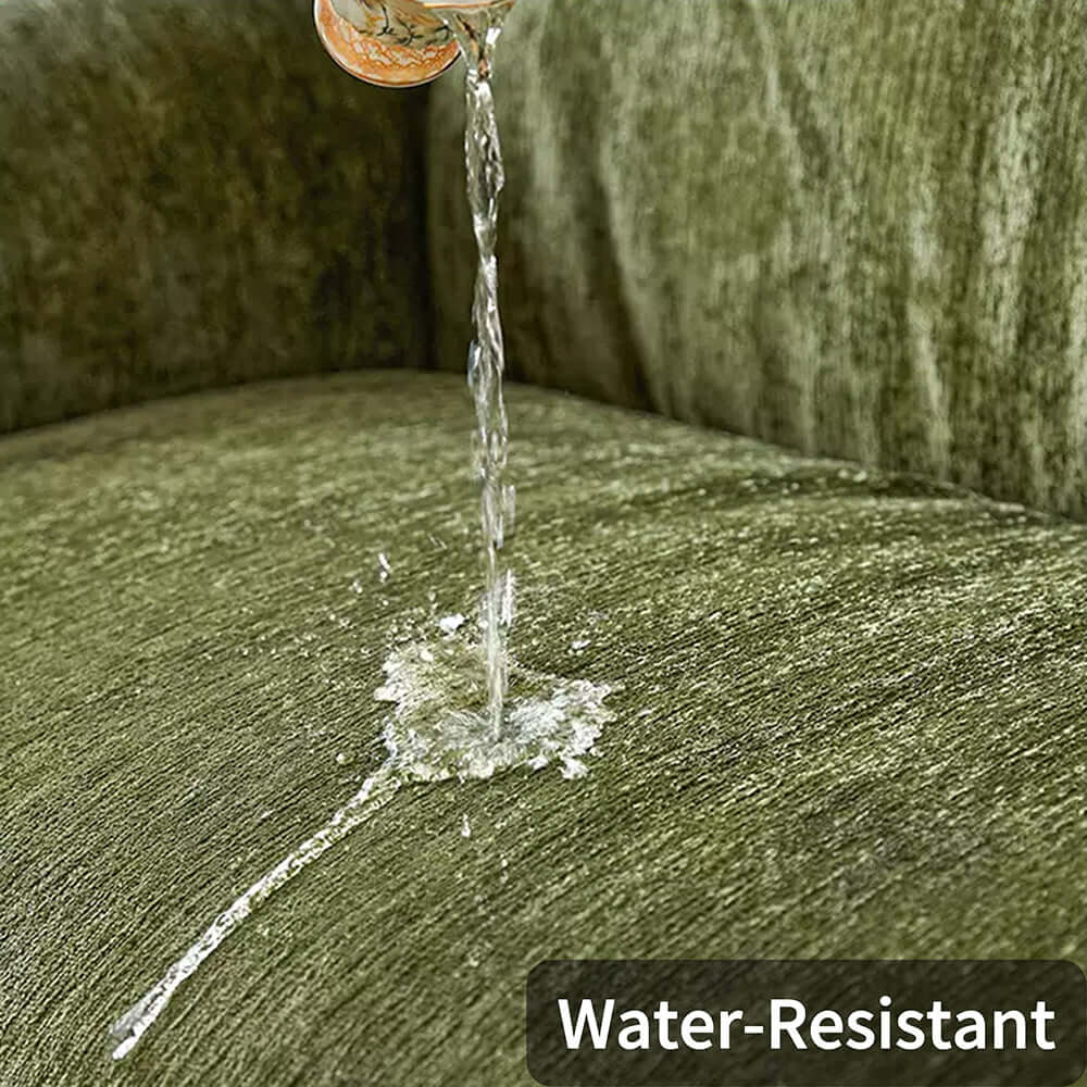 Green chenille big comfy couch with adjustable headrest and water-resistant fabric