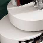 Makeup vanity set with extendable dressing table, side cabinet, mirror, and chair in white, pink, green, and blue