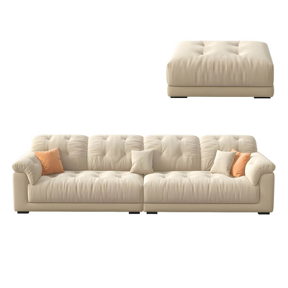 Beige polyester blend sofa with tufted back and pillow top arms, modern and comfortable seating