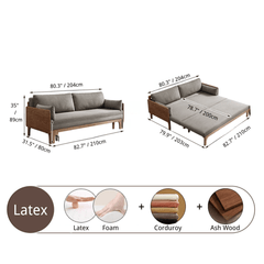 Stylish Gray Corduroy Sofa Bed with Durable Ash Wood Frame – Versatile Foldable Design for Small Spaces