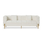 Modern white boucle upholstered fluted 3-seater sofa with pillow for living room seating