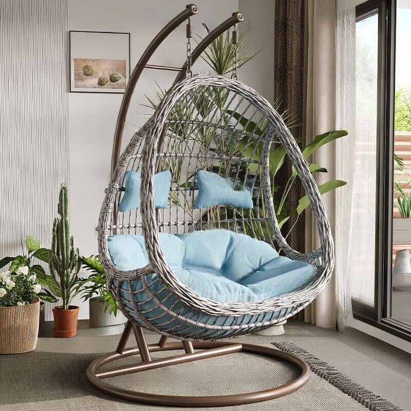 Waterproof tropical porch swing with alloy stand, pads, and chain for outdoor comfort