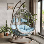 Waterproof tropical porch swing with alloy stand, pads, and chain for outdoor comfort