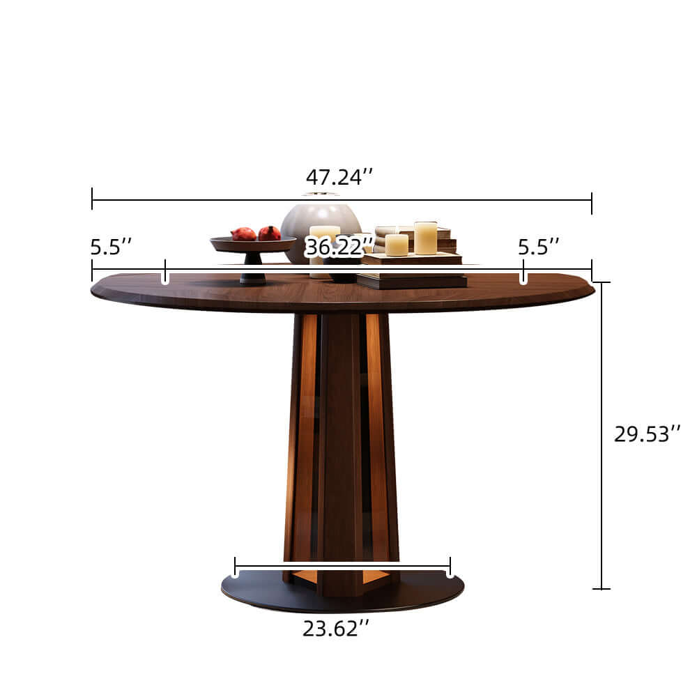 Extendable Nordic style solid wood dining table with foldable square and round design, featuring LED light