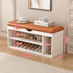Modern white and orange shoe bench with upholstered seat and space-saving storage