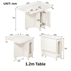 Cream foldable dining table with wheels, minimalist design, easy to assemble