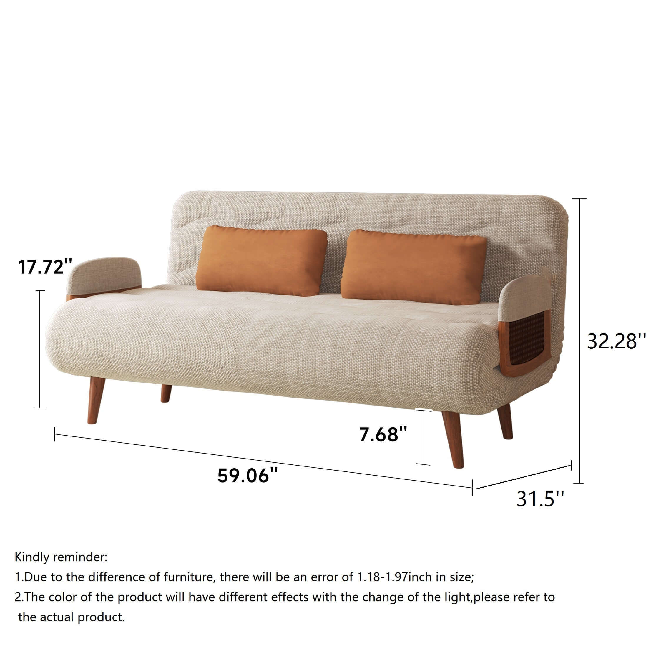 Beige 3-in-1 folding sofa bed with cotton and linen upholstery, convertible for versatile use