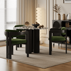 Stylish Small Space Dining Set: Terrazzo Table and Luxurious Velvet Seats