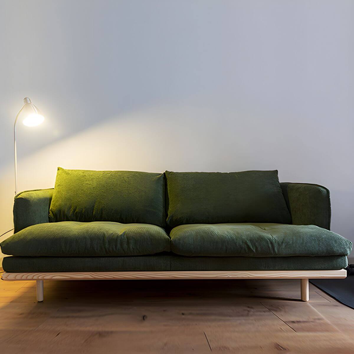 Modern polyester sofa settee with recessed arms and tight back, ideal for living room seating