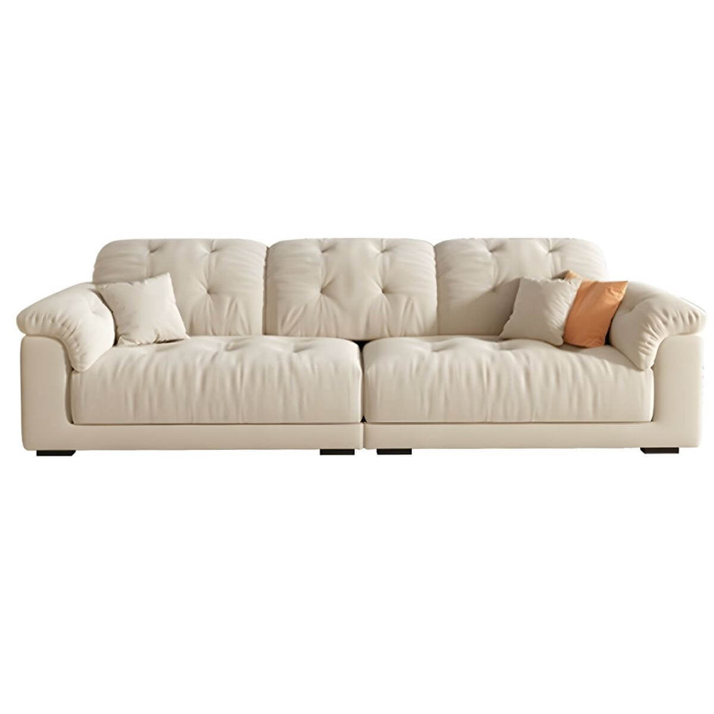 Beige polyester blend sofa with tufted back and pillow top arms, modern and comfortable seating