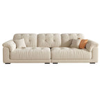Beige polyester blend sofa with tufted back and pillow top arms, modern and comfortable seating