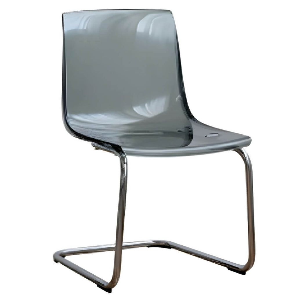 Scandinavian style plastic and acrylic dining side chair with silver legs, non-upholstered design