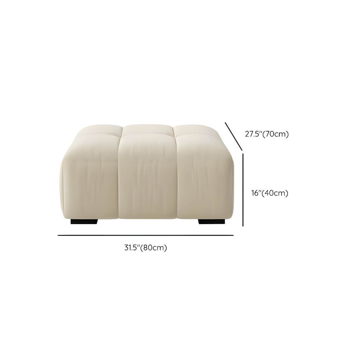 Beige upholstered wood sofa with square arms and sewn pillow back for modern living rooms