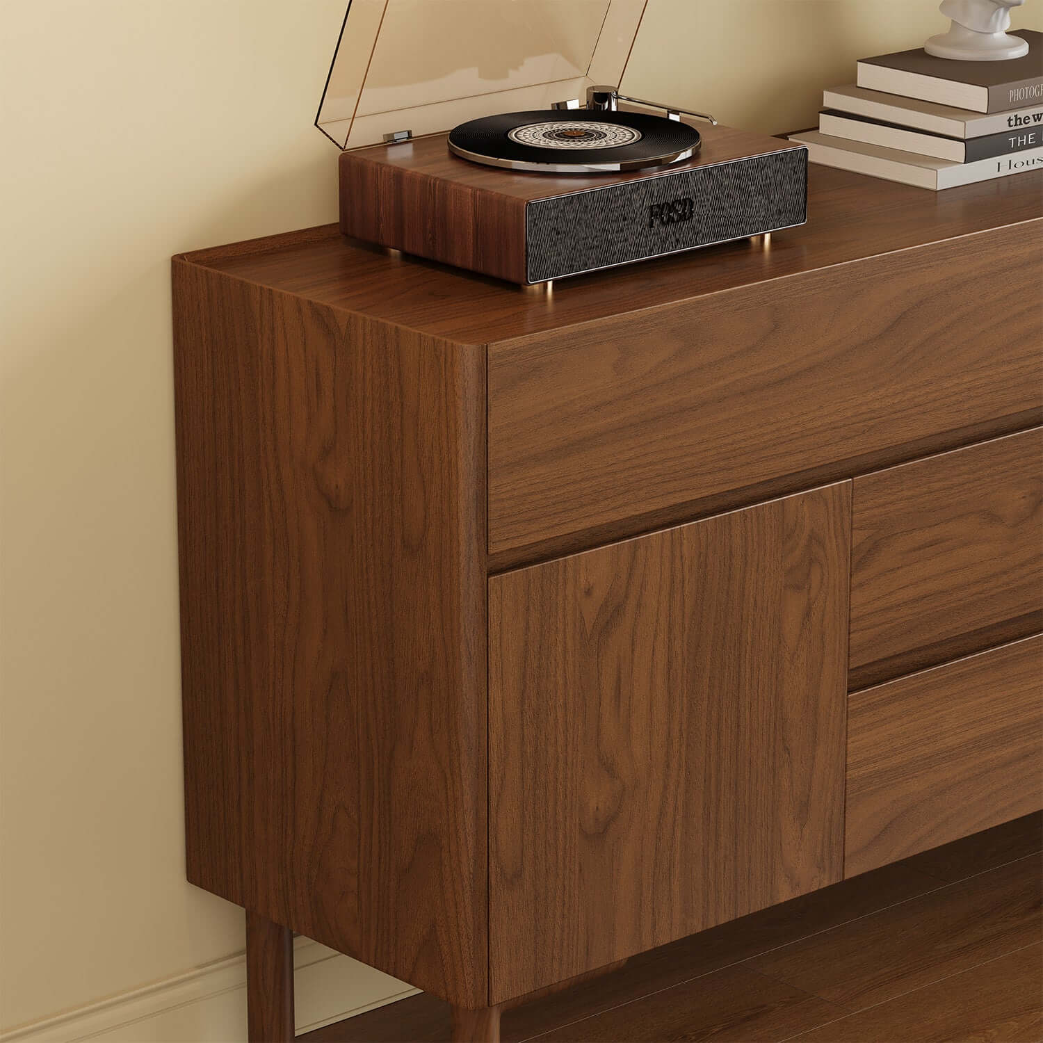 Retro wooden accent cabinet featuring multiple drawers for stylish storage