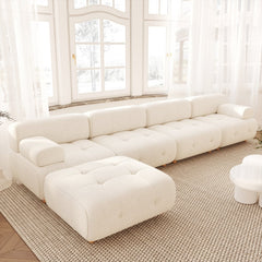 Modernes L-förmiges, modulares, weißes Ecksofa aus Bouclé-Sofa mit Holzbeinen