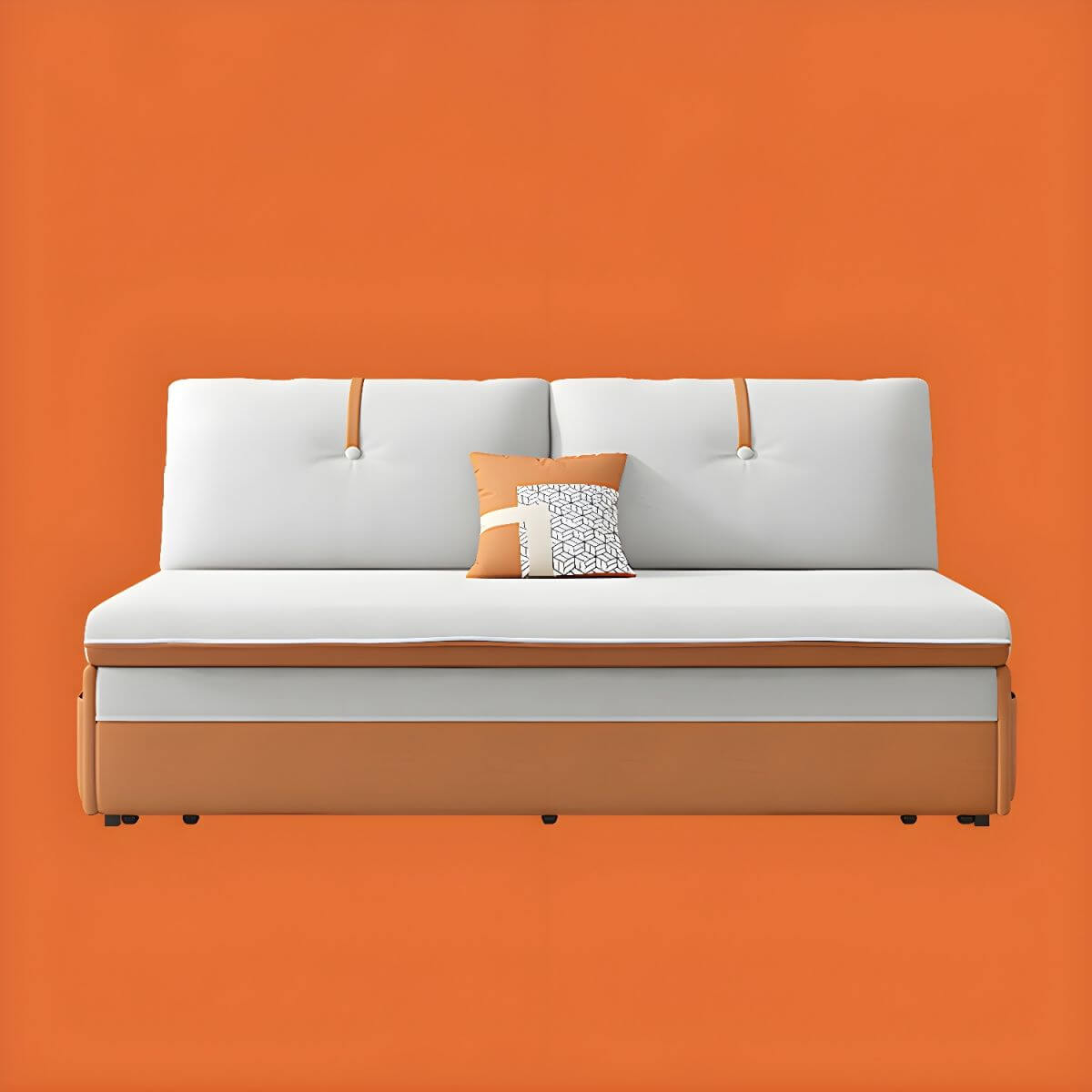 Orange polyester blend sleeper sofa with steel frame and casters, modern futon for versatile seating