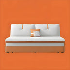 Orange polyester blend sleeper sofa with steel frame and casters, modern futon for versatile seating