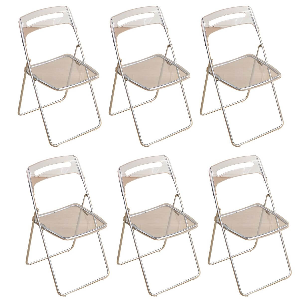 Modern collapsible open back side chair made of plastic and acrylic, ideal for kitchen and dining areas