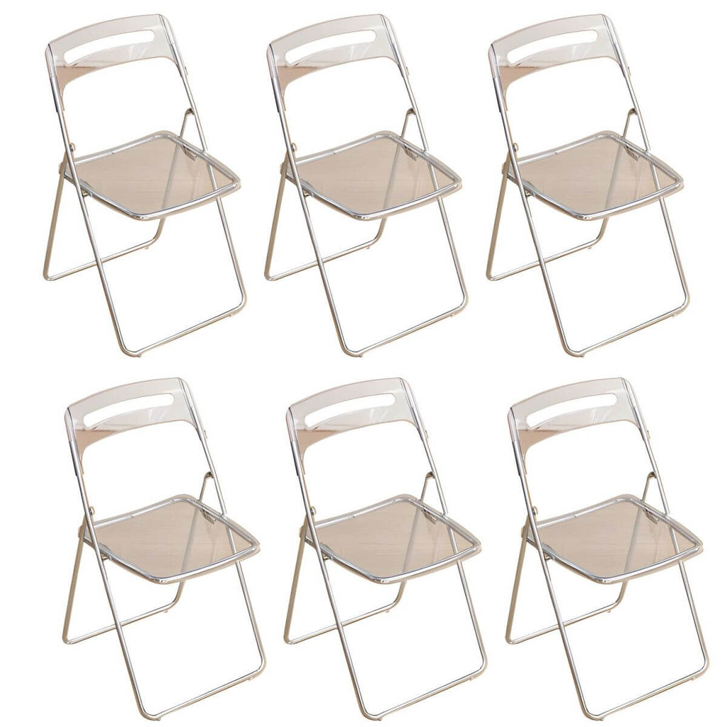 Modern collapsible open back side chair made of plastic and acrylic, ideal for kitchen and dining areas