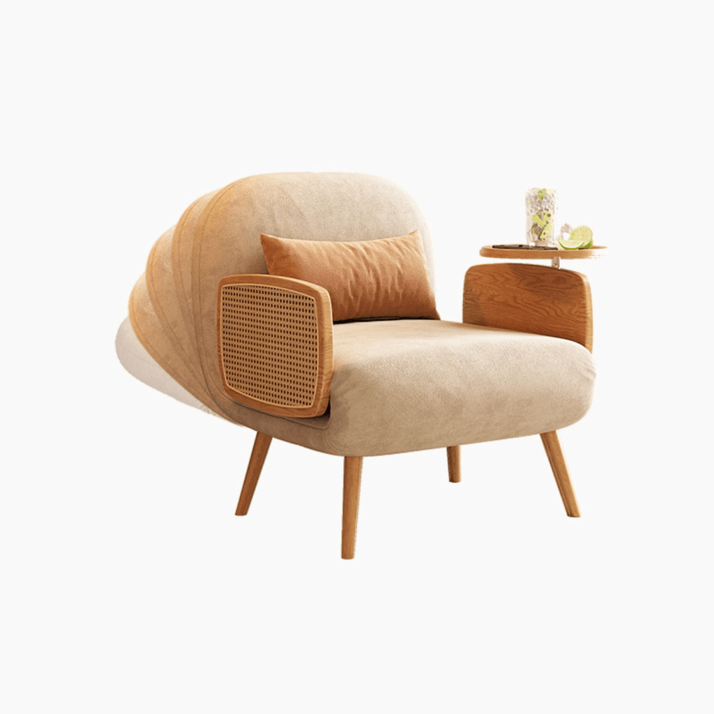 MidCentury modern single sofa bed with rattan, convertible folding daybed and lounge chair