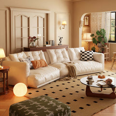 Leather Curved Couch French Vintage Luxury Corner Sofa