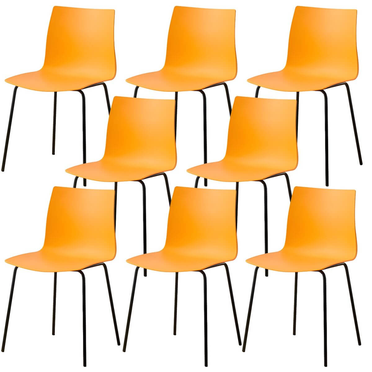Modern plastic and acrylic side chair with metal legs, ideal for kitchen and dining rooms