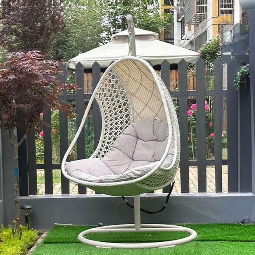 Ivory and dove grey porch swing with alloy stand and comfortable pads main product image