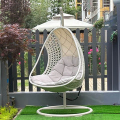 Ivory/Dove Grey Porch Swing with Stand Alloy with Pads & Stand Porch Swings