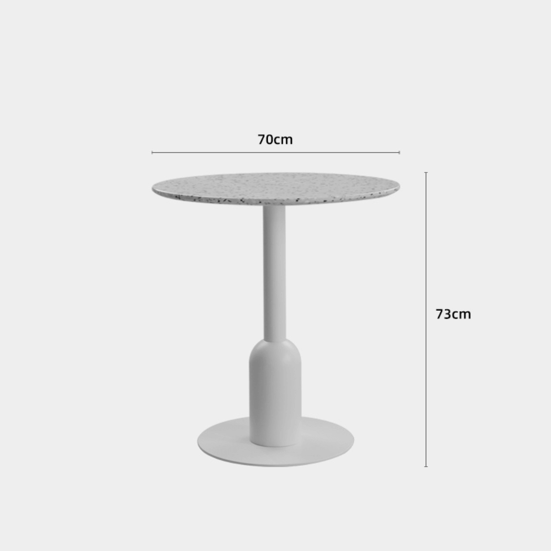 Round terrazzo table ideal for dining or office use with versatile design