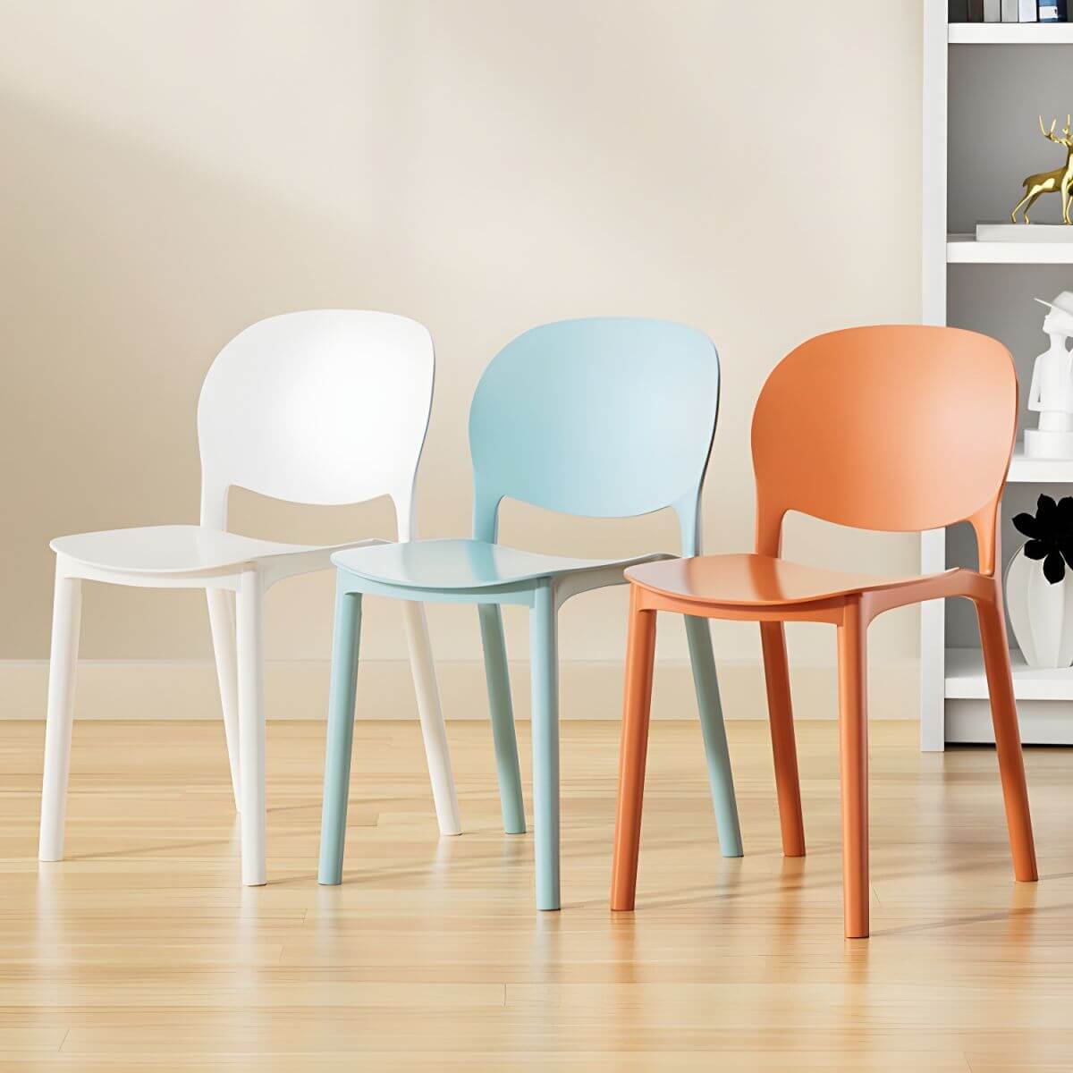 Stackable Nordic dining chair with acrylic legs and ergonomic backrest for modern dining rooms