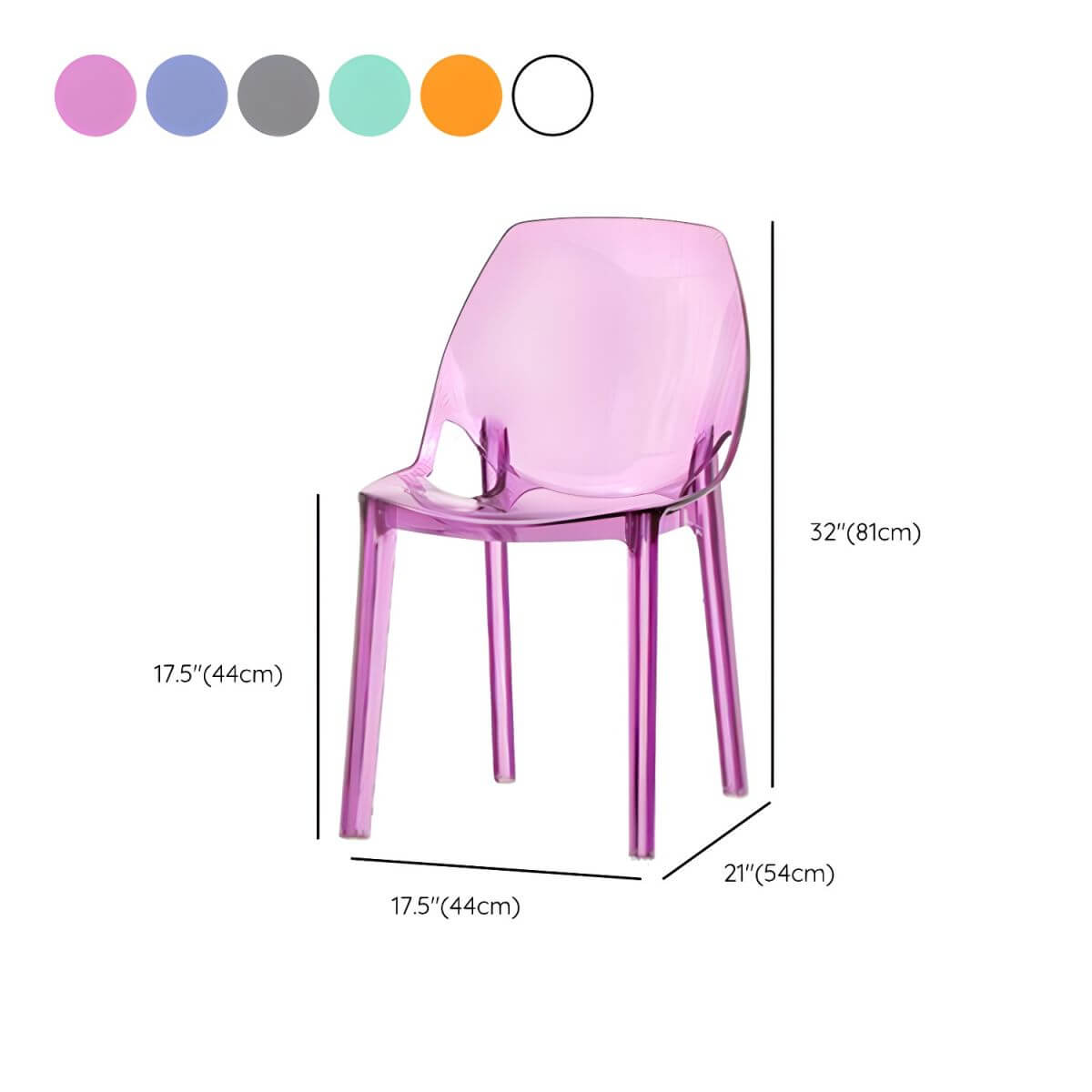 Armless acrylic side Parsons dining chair for indoor home use