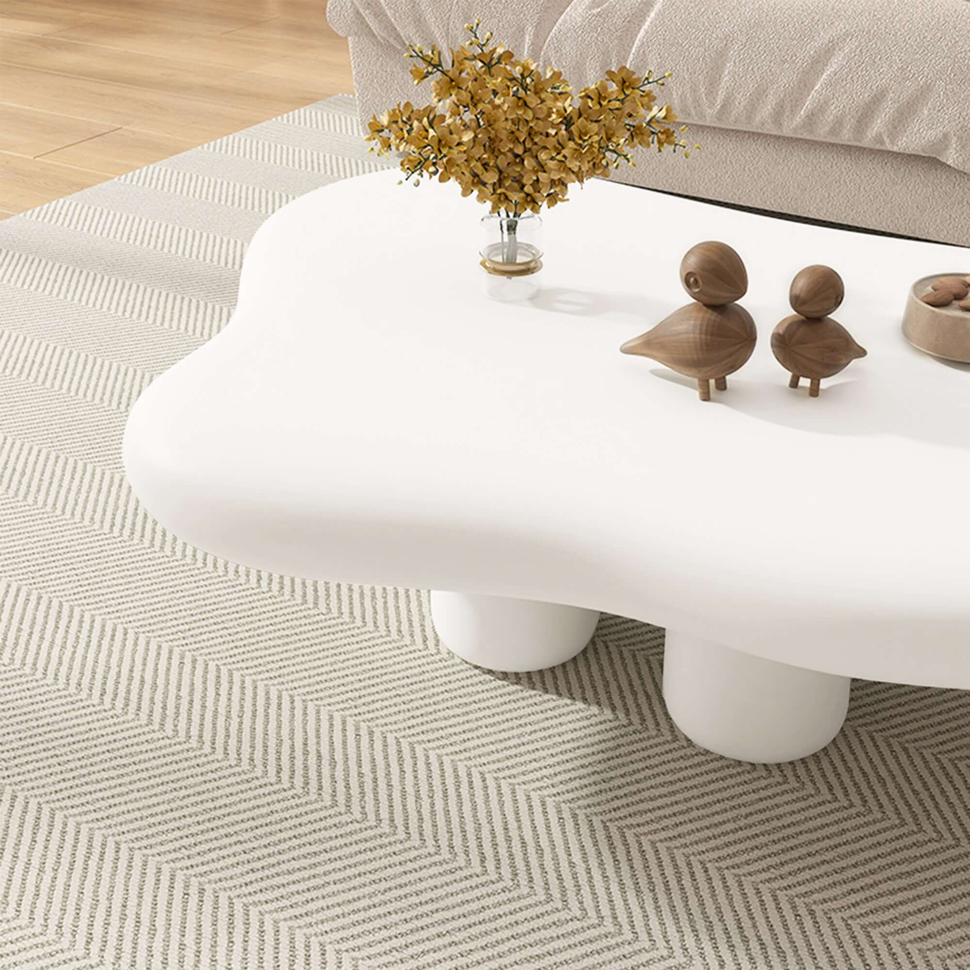Beige modern coffee table with creative cloud design, perfect for stylish living rooms