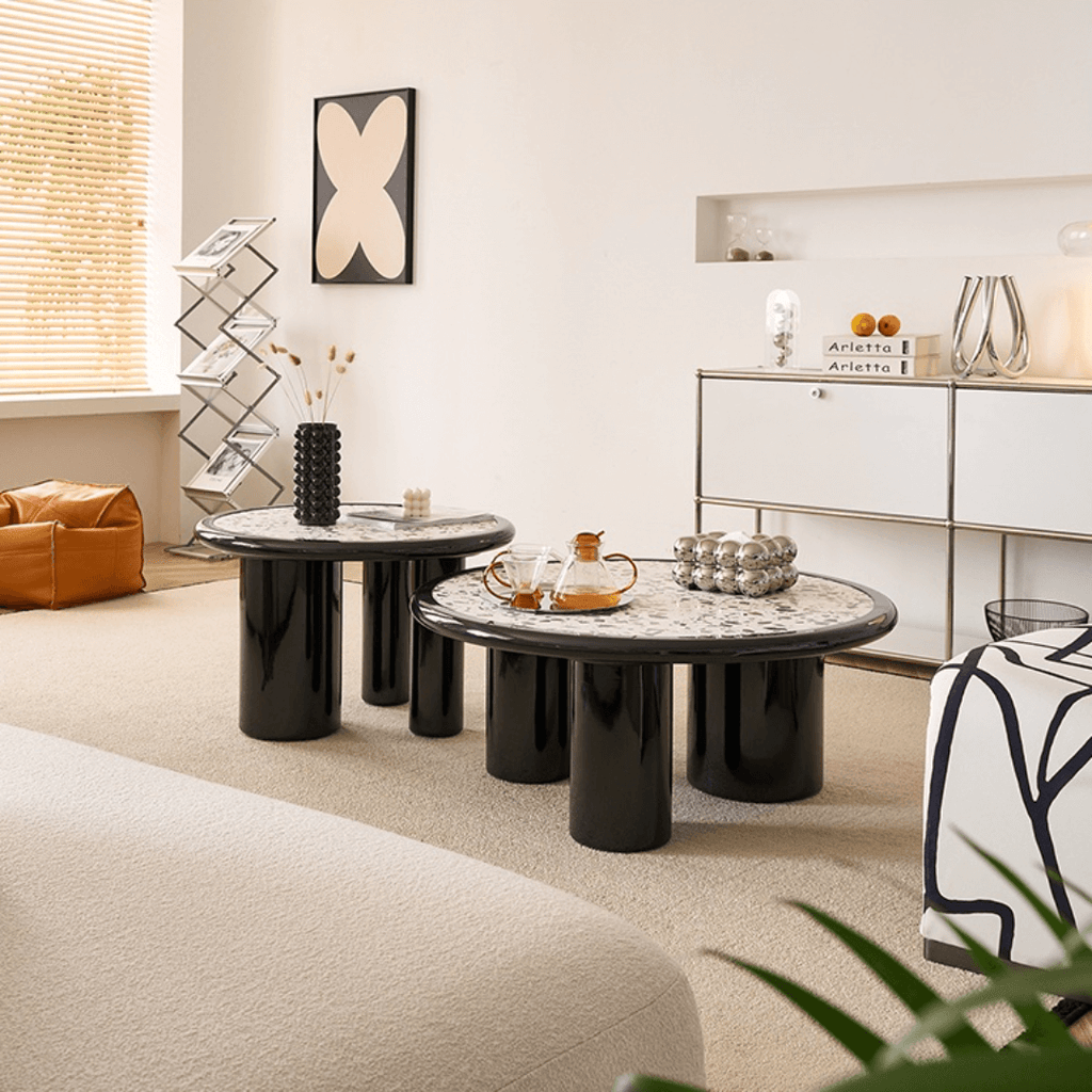 Round terrazzo coffee table with elegant design, perfect for adding sophistication to your living room main product image