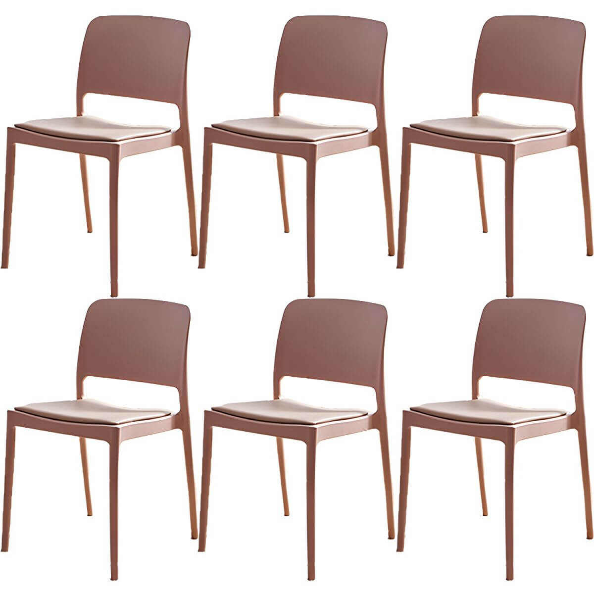 Scandinavian plastic and acrylic dining chair with low backrest and armless design