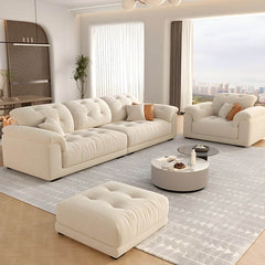 Modern Beige Polyester Blend Sofa with Tufted Back and Pillow Top Arm Sofa