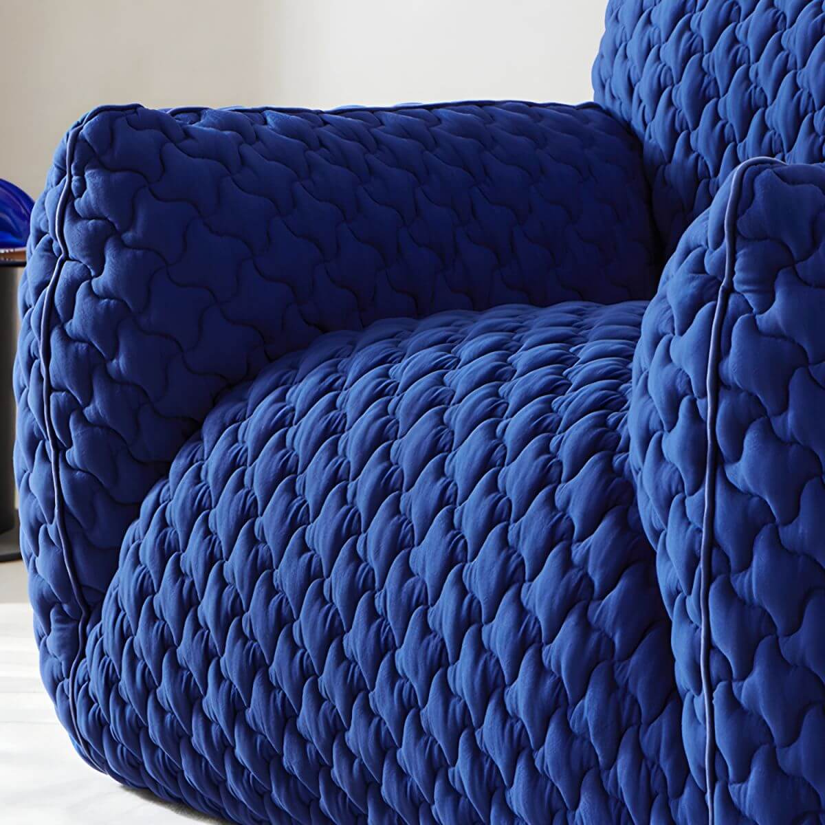 Light gray Scandinavian single sofa chair with polyester twill upholstery, ideal for bedroom seating