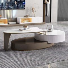 Modern Extendable Coffee Table with Storage Sintered Stone Top & Wood Frame