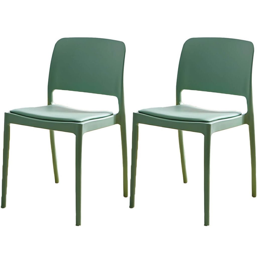 Scandinavian plastic and acrylic dining chair with low backrest and armless design