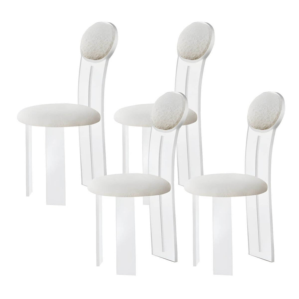 Contemporary upholstered dining chair with clear acrylic frame for kitchen seating