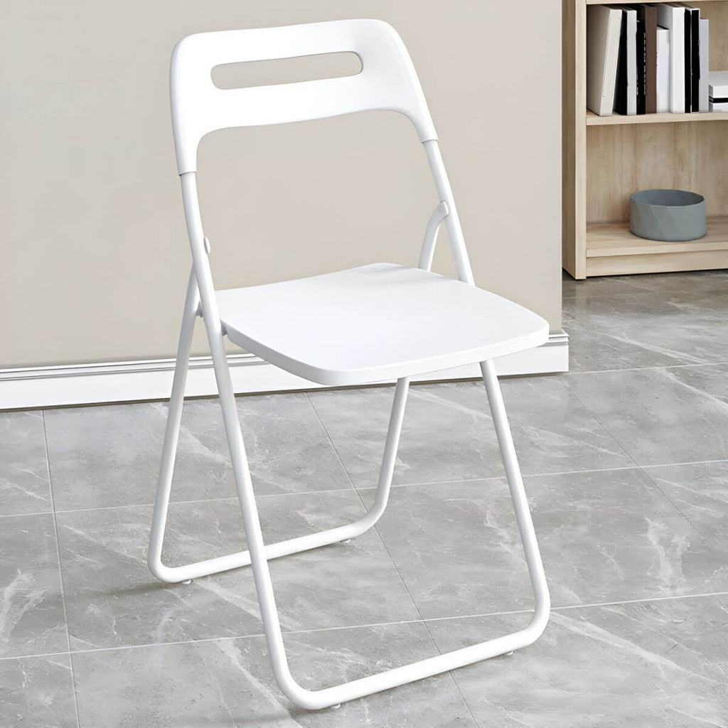 Modern collapsible open back side chair made of plastic and acrylic, ideal for kitchen and dining areas