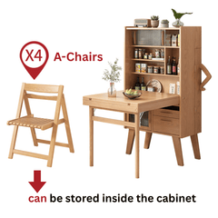 Modern Minimalist Wood Dining Room Set with Foldable Features