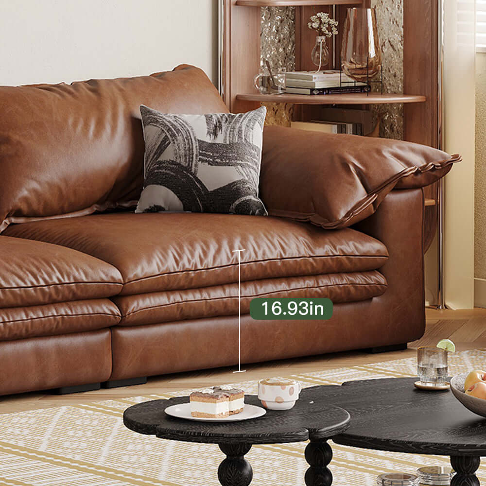 Brown vintage faux leather sofa for living room with classic design and comfortable seating