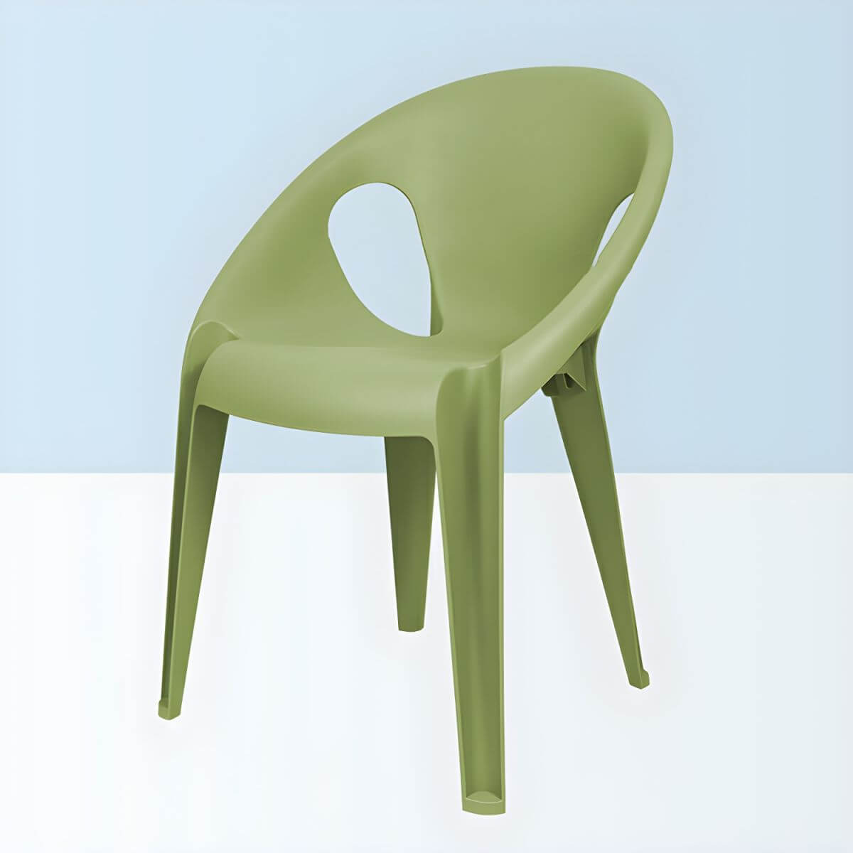 Stackable modern arm chair with open back made of plastic and acrylic for dining