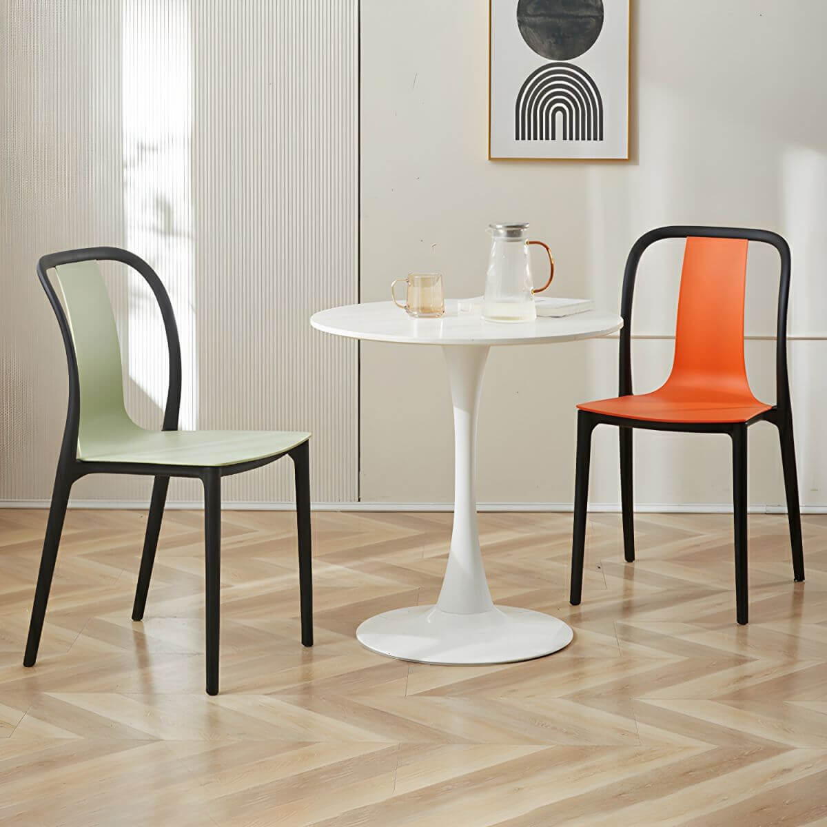 Low-back plastic and acrylic side chair with modern style for kitchen and dining areas