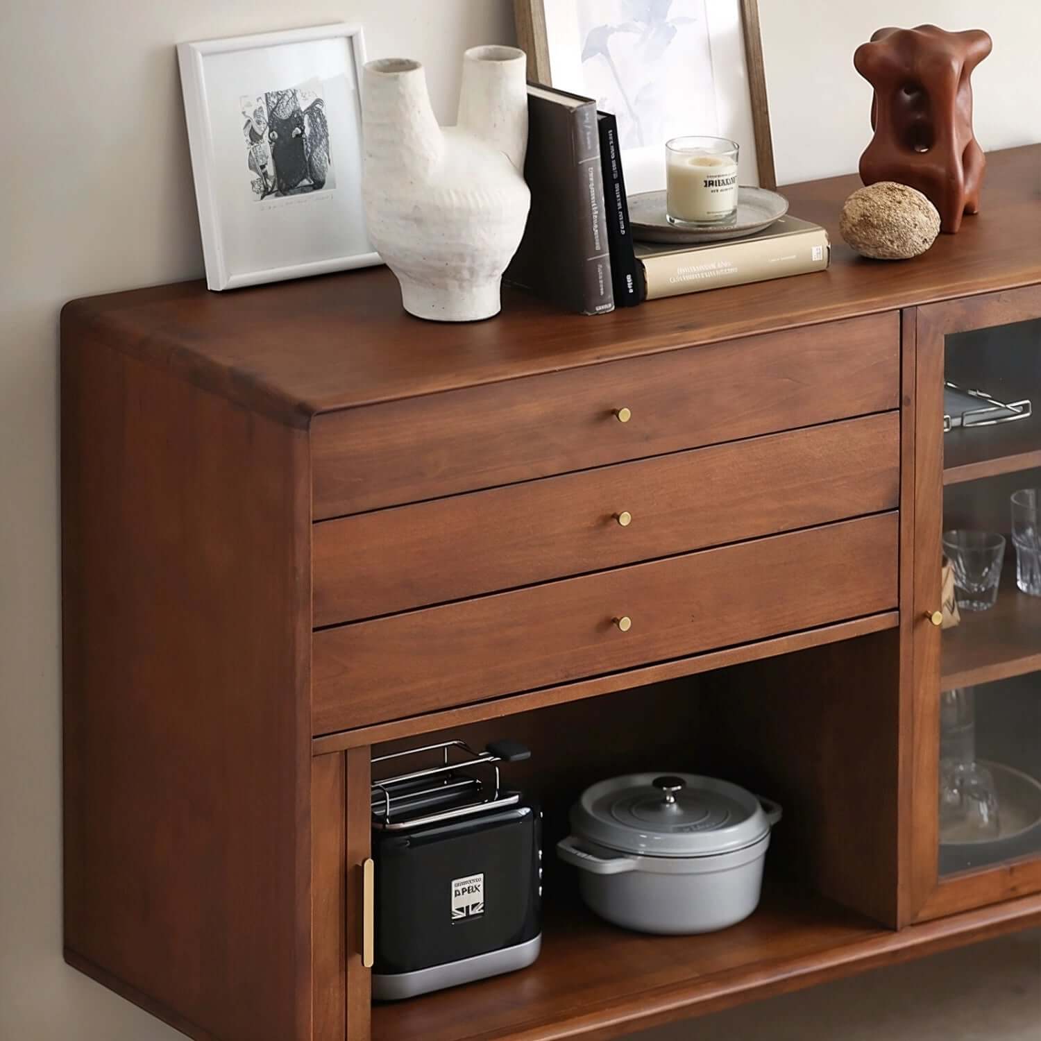 63" American Boxwood Tambour Sideboard Cabinet