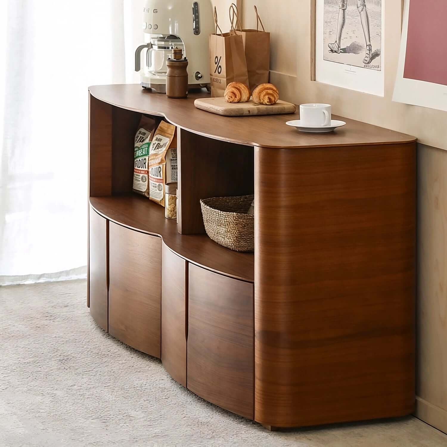 63" Modern Walnut Buffet Cabinet with Double Door Storage Zweitbild