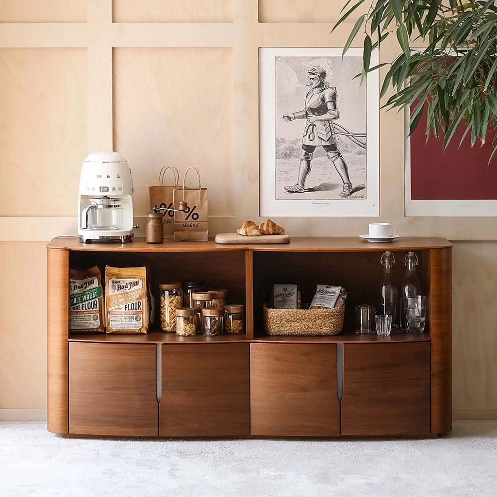 63" Modern Walnut Buffet Cabinet with Double Door Storage Main Product Image
