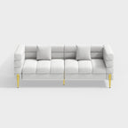 Modern white boucle upholstered fluted 3-seater sofa with pillow for living room seating