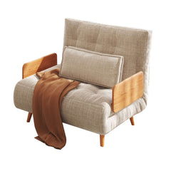Beige Folding Sofa Bed Convertible Cotton & Linen